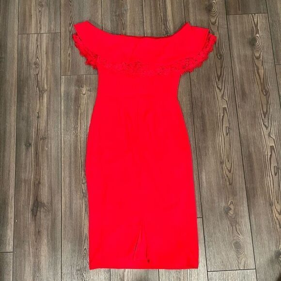 Aidan Mattox Mini Dress Women's Size 0 Red 100% Polyester Off The-Shoulder - Picture 6 of 6